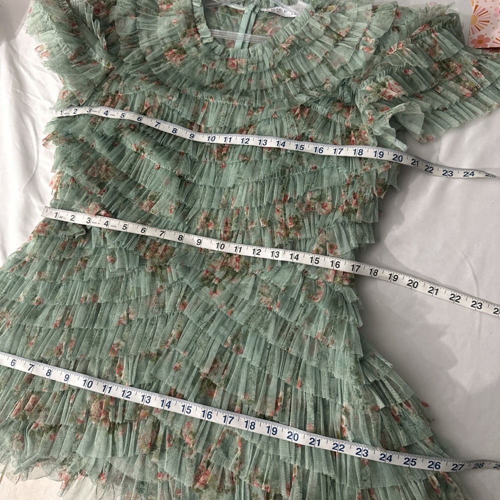 NWT Mac Duggal [ 14 ] 8014 Ruffle Tiered Short‎ Sleeve A Line Dress Sage J1819 - Picture 6 of 15